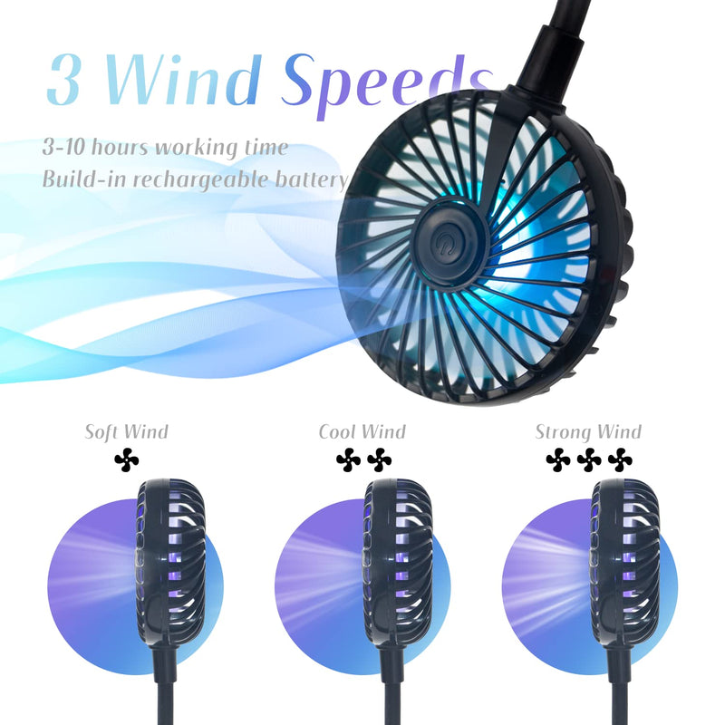 [Australia - AusPower] - Hand Free Neck Fan, Rechargeable Mini USB Personal Fan, Headphone Design Wearable Neckband Fan with 360° Rotation, 3 Adjustable Speeds (Black) Black 