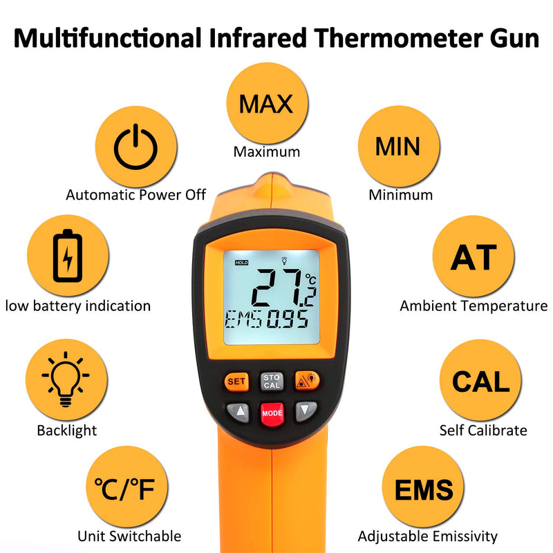 [Australia - AusPower] - Infrared Thermometer Gun for Measuring High Temp -58°F ~ 1382°F, Not for Human Digital Laser Laser Temperature Thermometer Gun with High Low Alarm, Data Storage, Max/Min Measurement 