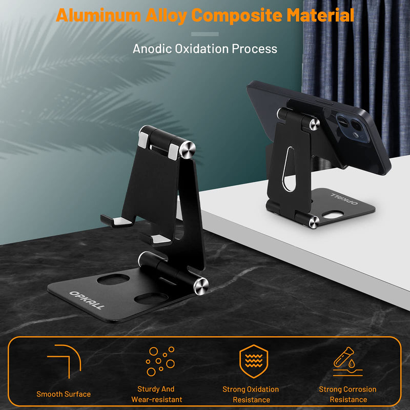 [Australia - AusPower] - OPKALL Cell Phone Stand, Fully Foldable, Adjustable, Sturdy Aluminum Alloy Desk Phone Holder with Stable Anti-Slip Design Compatible with iPhone 11 Pro Xs Max Xr X 8,iPad,Switch,Tablets,All Phones Dark 