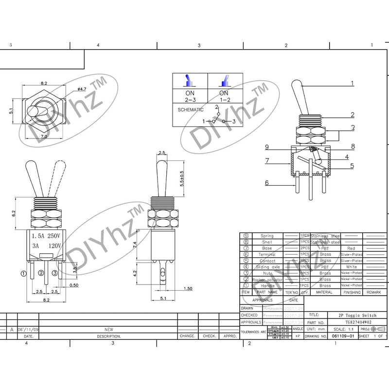 [Australia - AusPower] - DIYhz 10Pcs AC 250V/1.5A 120V/3A ON/ON 2 Position 3 Pin SPDT Mini Micro Toggle Switch 