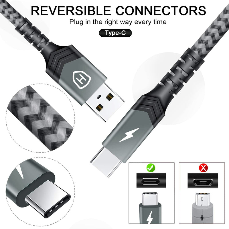 [Australia - AusPower] - USB Type C Cable 10ft 2pack,HQGC for Samsung Phone Charger Fast Charging Cord USB C Cable Long Android Charger Cable for Samsung S20/S10/S9 S8 Google Pixel 6 Pro / 6/5 / 5a PS5 Charing Cables 10FT[2 Pack] Grey 