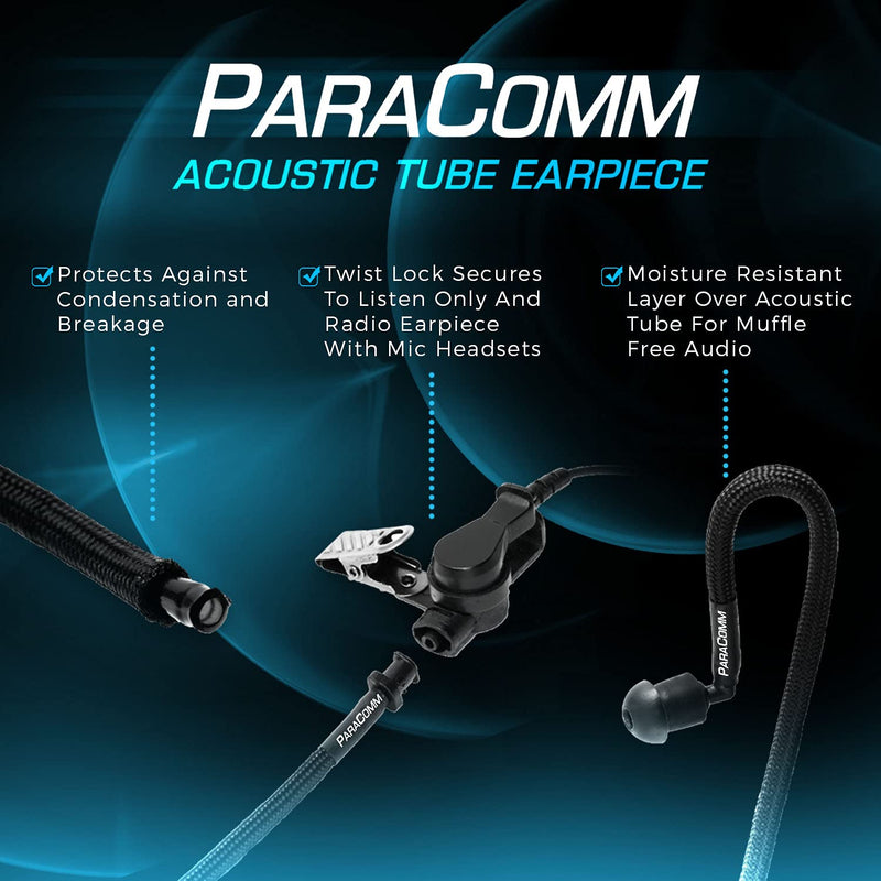 [Australia - AusPower] - Moisture Resistant Acoustic Tube with Walkie Talkie Earpiece with Mic - Motorola Compatible Headset Surveillance 2 Prong Pin CP185 CP200 CP200D CLS1110 T600 T800 Radios. with 2 Earmolds by ParaComm 