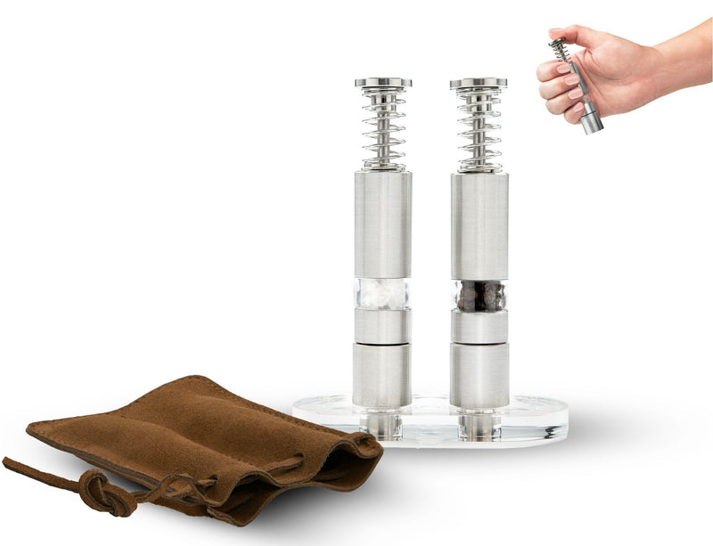 [Australia - AusPower] - Travel Salt And Pepper Grinder Set, Grind Gourmet™ Original Pump & Grind Travel Gadgets, Spice Grinder, Pepper Mill, Small Salt Pepper Grinder, Free Pep Spice and Salt 