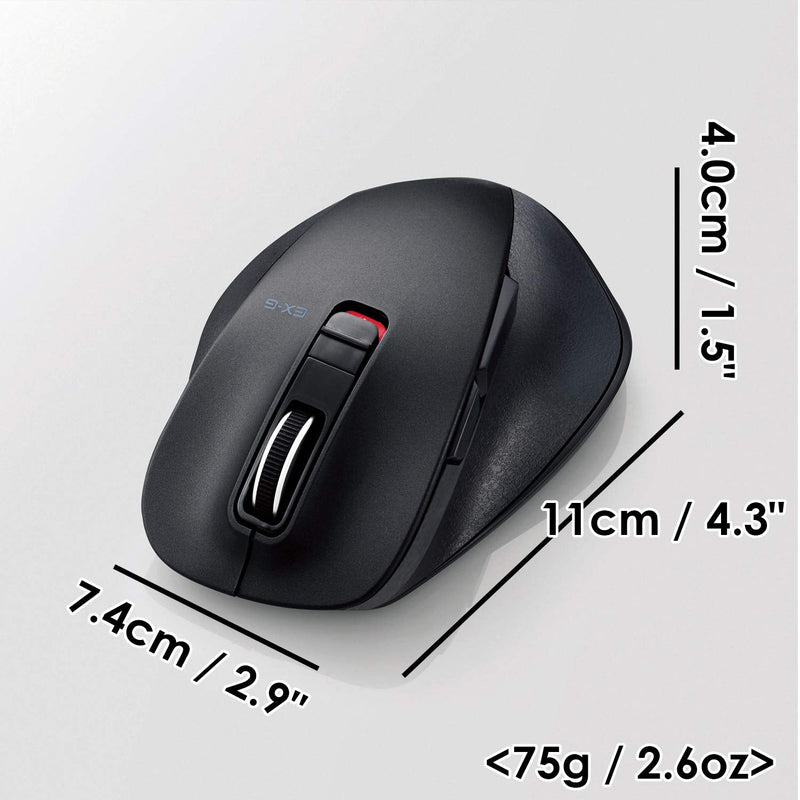 [Australia - AusPower] - ELECOM -Japan Brand- Bluetooth Computer Mouse, Quiet Click, Ergonomic Design Reduces Muscle Pain, 5 Buttons / Optical Gaming Sensor, for iPad, Laptop, Notebook, PC and Mac, Medium(M-XGL10BBSBK-US) 