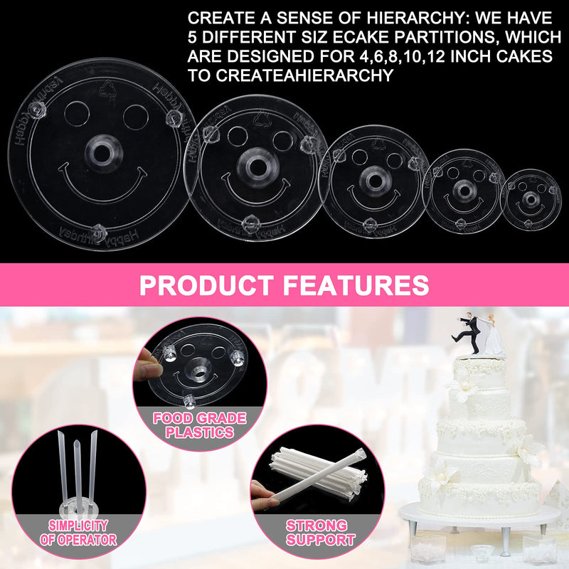 [Australia - AusPower] - Aufind 45 PCS Plastic Cake Dowel Rods Set, 20 White Plastic Cake Sticks Support Rods with 5 Cake Separator Plates for 4, 6, 8, 10,12 Inch Cakes and 20 Clear Cake Stacking Dowels for Tiered Cakes Clear Plates 