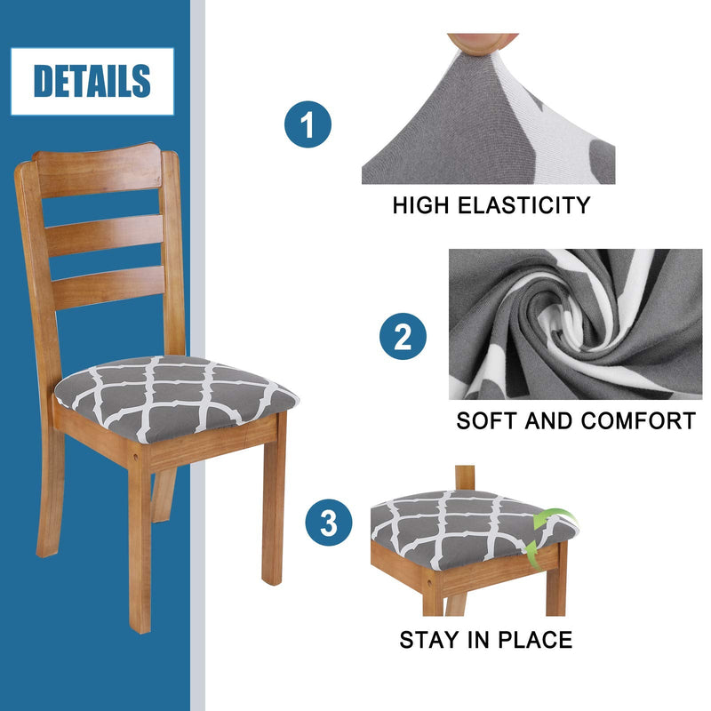 [Australia - AusPower] - SearchI Seat Covers for Dining Room Chairs Stretch Printed Chair Seat Covers Set of 4, Removable Washable Upholstered Chair Seat Protector Cushion Slipcovers for Kitchen, Office(Grey+White) Grey+white 