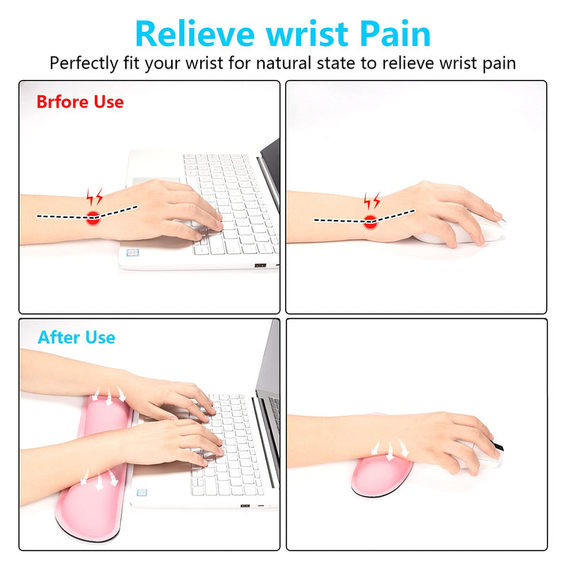 [Australia - AusPower] - DAPESUOM Keyboard Wrist Rest Pad, Mouse Wrist Rest Support, Ergonomic Mouse Pad, Upgrade Cleanable PU Leather Keyboard Wrist Pillow Rest Pad, Widened Memory Foam Set, Easy Typing, Pain Relief, Pink 