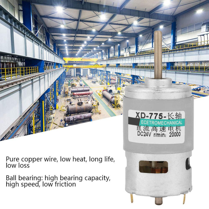 [Australia - AusPower] - DC 24V High Speed 775 Motor High Power Torque Electric Motor Extension Shaft Cylindrical Motor Fan for Electric Drill Cutting Machine(24 V 20000 RPM) 