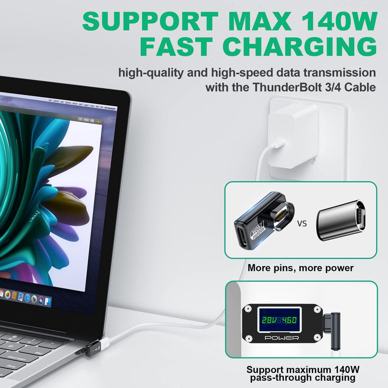 [Australia - AusPower] - USB Type C Magnetic Adapter 2Pack, 24Pins Magnetic USB C Adapter 90 Degree USB-C Adapter with PD 140W Charge 40Gbps 8K 60Hz Video USB4 for Thunderbolt 3/4 MacBook Pro/Air Phone and More Type C Devices 140W Right-H 