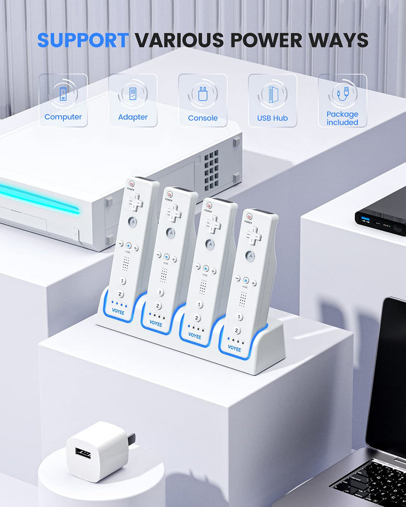 [Australia - AusPower] - VOYEE Wii Remote Charging Station, 4x2800mAh High Capacity Wii Rechargeable Battery Pack with 4-in-1 Controller Charger Compatible with Nintendo Wii/Wii U Controller - White 