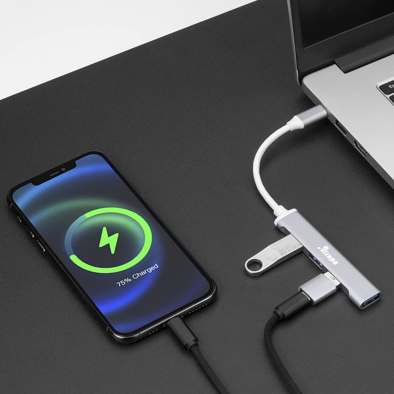[Australia - AusPower] - Aizepa USB Type C Hub, 4 in 1 USB Adapter with 1 USB 3.0, 3 USB 2.0 Ports, Applicable for MacBook Pro/Air, Google Chromebook Pixelbook, XPS, Samsung, Flash Drive and More USB Type C Devices Grey 