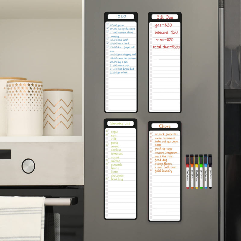 [Australia - AusPower] - Magnetic Dry Erase List Board - 4"x12" Multifunctional List Board for Fridge - 6 Extra Fine Point Markers Included - Shipped Flat 4"x12" List 4 Pcs 
