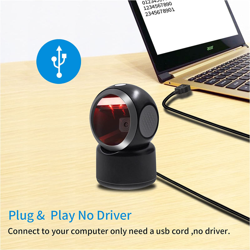 [Australia - AusPower] - 2D QR Hands-Free Barcode Scanner Omnidirectional Automatic Sensing Scanning USB Barcode Reader Adjustable Screen Scanning Platform Scanner for POS PC Supermarket Bookstore 2D scanner Black 