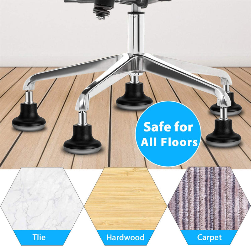 [Australia - AusPower] - uvce Bell Glides Replacement Office Chair Swivel Caster Wheels to Fixed Stationary Castors, Short Profile with Separate Self Adhesive Felt Pads Black 5pcs 
