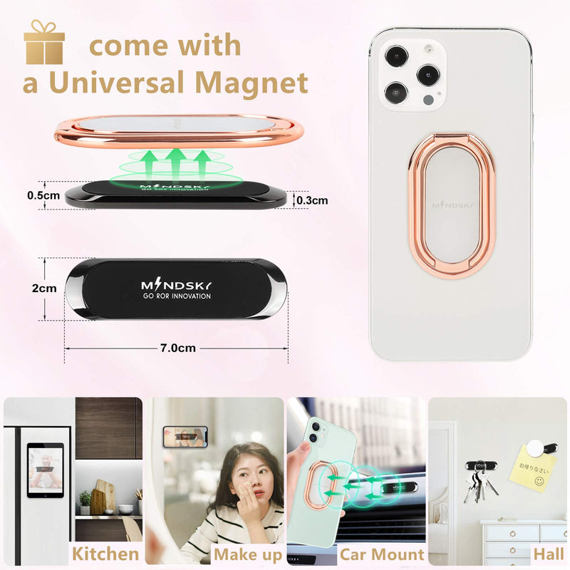 [Australia - AusPower] - MINDSKY Phone Ring Holder Finger Kickstand Retractable 360°Rotation Ultra-Thin Cell Phone Back Grip Foldable Cellphone Stand for iPhone iPad Smartphones Tablets ( with Universal Magnetic Car Mount) Rose Gold 