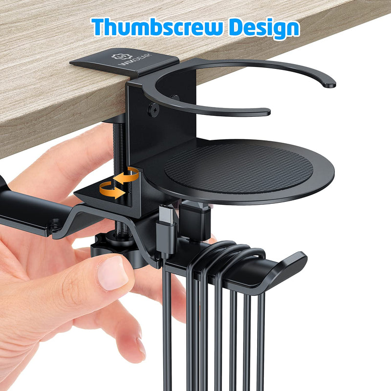 [Australia - AusPower] - WixGear Headphone Stand, 2 in 1 PC Gaming Headset Stand Cup Holder, with Cable Organizer, 360° Adjustable & Rotating Arm Clamp Headphone Holder, Suitable for All Headphones and Drinks 