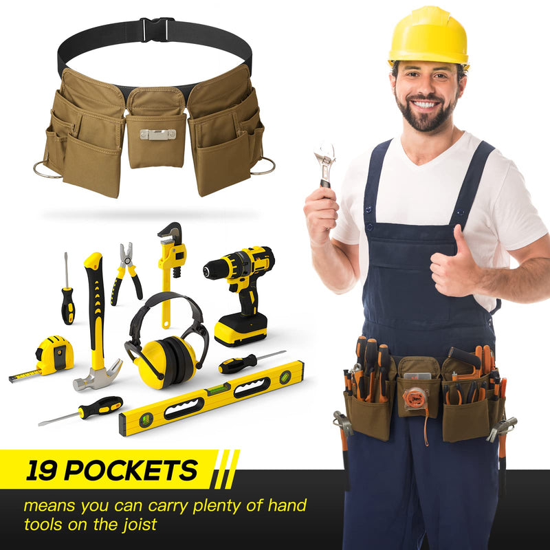 [Australia - AusPower] - KOYYTO 19 Pocket Tool Belts with Quick Release Buckle- Heavy Duty Detachable & Adjustable Utility Belt,Work Apron for Men and Women,for Electrician,Carpenter,Construction Tool Belt Pouches,Khaki Tool Pouch2 