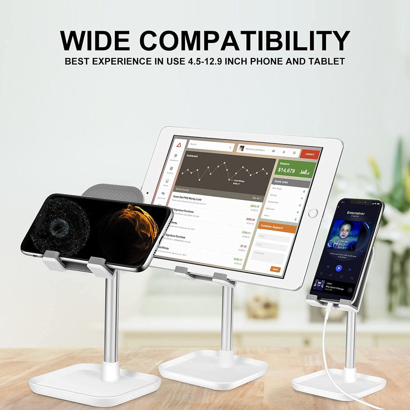 [Australia - AusPower] - Cell Phone Stand,Height Angle Adjustable Desk iPhone Tall Stand,Hearsky Thick Case Friendly Phone Stand,Smartphone Holder Stand with Storage Base,Compatible All Mobile Phones,Switch,iPad,Tablet-White Upright White 