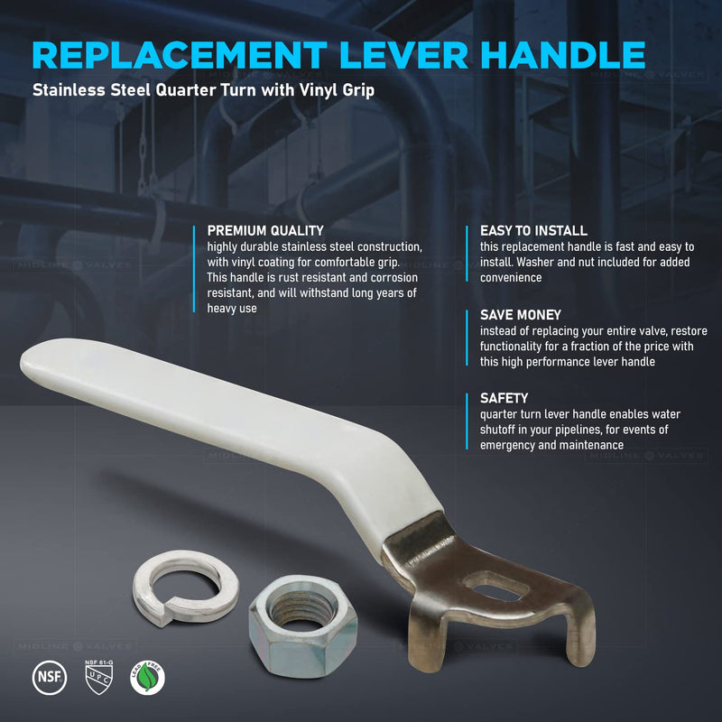 [Australia - AusPower] - Midline Valve 832AHSSN256 Replacement Lever Handle for 3/4 in. Ball Valve, Stainless Steel Quarter Turn with Vinyl Grip for Natural Gas, brass Single Pack 3/4 in. 