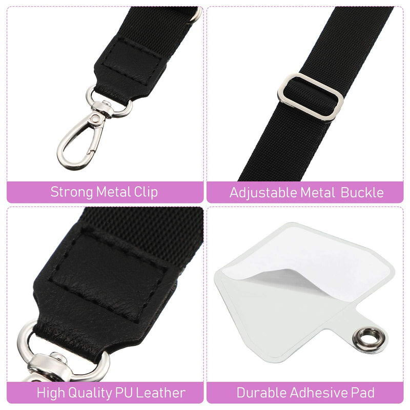 [Australia - AusPower] - 4 Pieces Universal Adjustable Neck Straps Phone Lanyard Adhesive Pad Universal Neck Strap Black, Purple, Red, Blue 