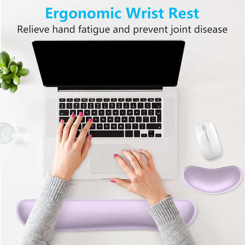 [Australia - AusPower] - Dapesuom Enlarge Keyboard Wrist Rest Pad,Memory Foam Set Wrist Cushion Support for Easy Typing & Pain Relief,Mouse Wrist Pad,Anti-Slip Wrist Support for Gaming,Computer, Laptop, Office,Vanilla Purple Vanilla Purple 