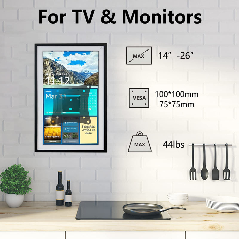 [Australia - AusPower] - Nuyoah Small TV Monitor Wall Mount for 14"-26" Monitor Computer, RV TV Mount for Camper Quick Release, Monitor Mount Bracket Tilt Low Profile VESA Wall Mount Hold up to 44lbs, Max VESA 100x100mm 