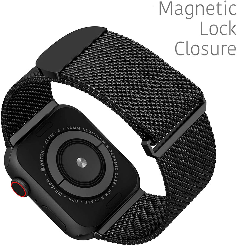 [Australia - AusPower] - Stainless Steel Magnetic Absorption Band Compatible with Apple Watch Metal Mesh Quick Release Wristband Sport Loop Series 7/6/SE/5/4/3/2/1 BLACK 42mm/44mm/45mm 