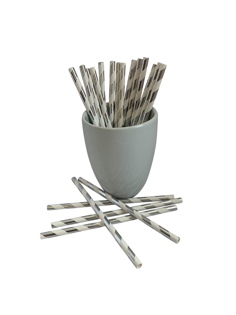 [Australia - AusPower] - Kingseal FSC Certified Paper Cocktail Straws, Unwrapped, 6mm x 5.75 Inches, Silver Stripe, Biodegradable, Earth Friendly, Bulk Pack - 1 Box of 500 Straws 