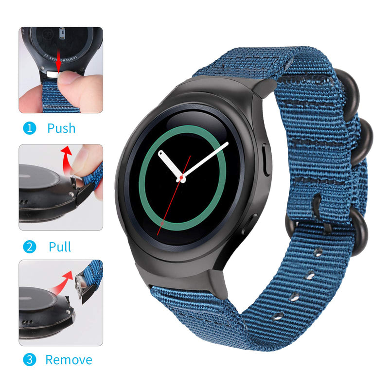 [Australia - AusPower] - Zeit Diktator 2PCS Packing Watch Band for Samsung Gear S2 Watch,20mm Nylon Band with Screen Protection Firm Compatible with Samsung Gear s2 smartwatch (Black+Royal Blue) Black+Royal Blue 