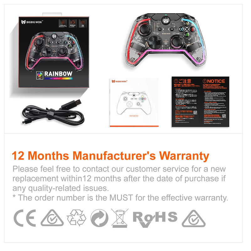 [Australia - AusPower] - Wired PC Controller, BIGBIG WON Rainbow Game Controller RGB Light, Motion Aim, Custom Buttons, Macro, Turbo, Dual Shock Wired Controller for Switch/Win10&11 Controller for PS5/PS4 via R90 Adapter-1pc 