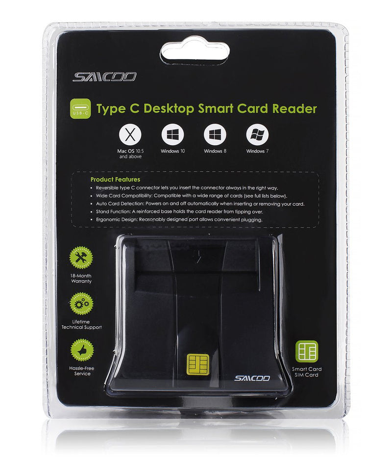 [Australia - AusPower] - Type C Smart Card Reader DOD Military USB C Common Access CAC Card Reader, Compatible with Win, Mac Os X (Vertical Version) Type-C Smart reader V5 