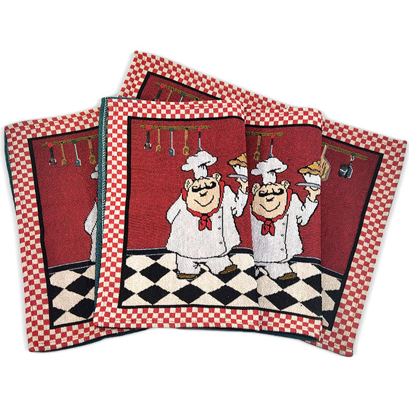 [Australia - AusPower] - Riverbyland Fabric Linen Placemats Funny Chef for Dining Table 4 PCS 