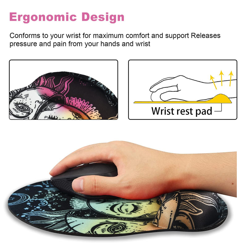 [Australia - AusPower] - ArtSo Ergonomic Mouse Pad with Wrist Rest Support, Memory Form Non-Slip Rubber Base Mousepad for Home, Office, Easy Typing & Pain Relief, Mandala Sun Face 
