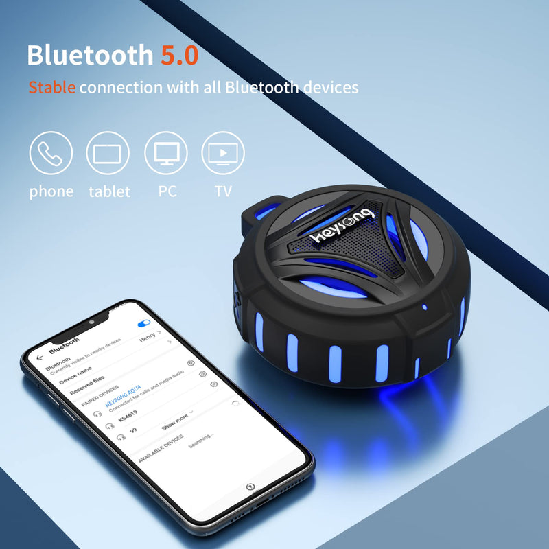 [Australia - AusPower] - HEYSONG Shower Bluetooth Speaker, Portable IP67 Waterproof Wireless Speakers with RGB Light, 36H Playtime, Stereo Paring, Loud Sound Speakers for Kayak, Beach, Hiking, Boat Accessories,Gifts for Men Black 