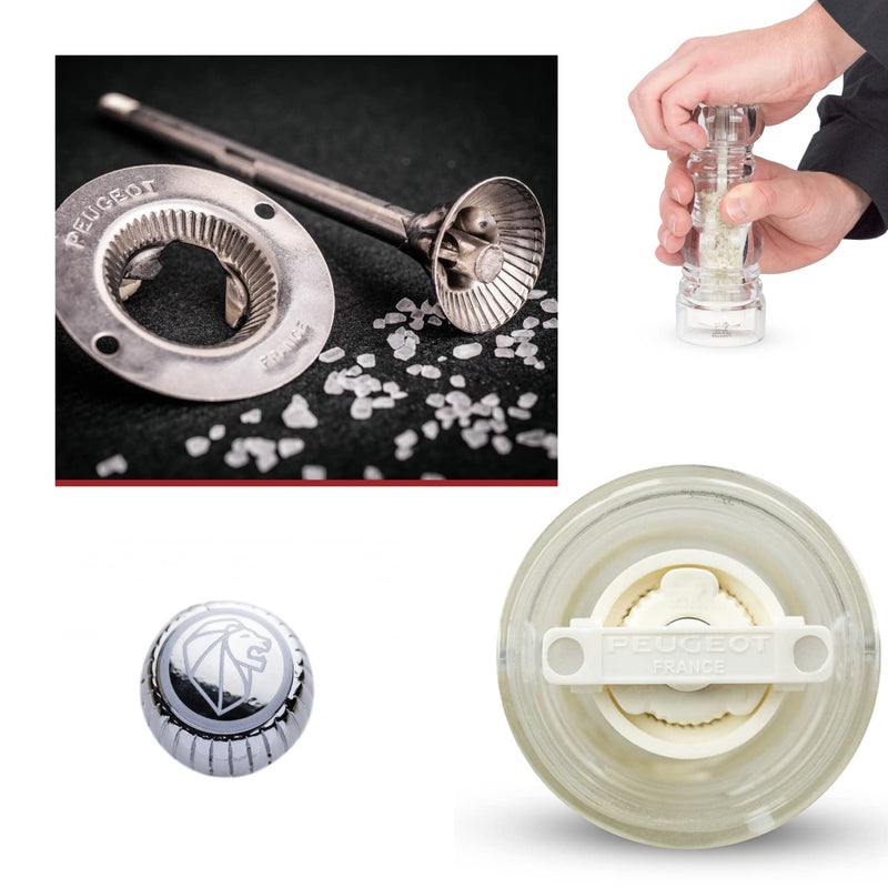 [Australia - AusPower] - Peugeot - Nancy Manual Pepper Mill and Salt Shaker Set - Transparent Adjustable Grinder and Cellar - Acrylic, Clear, 3.5 Inches 