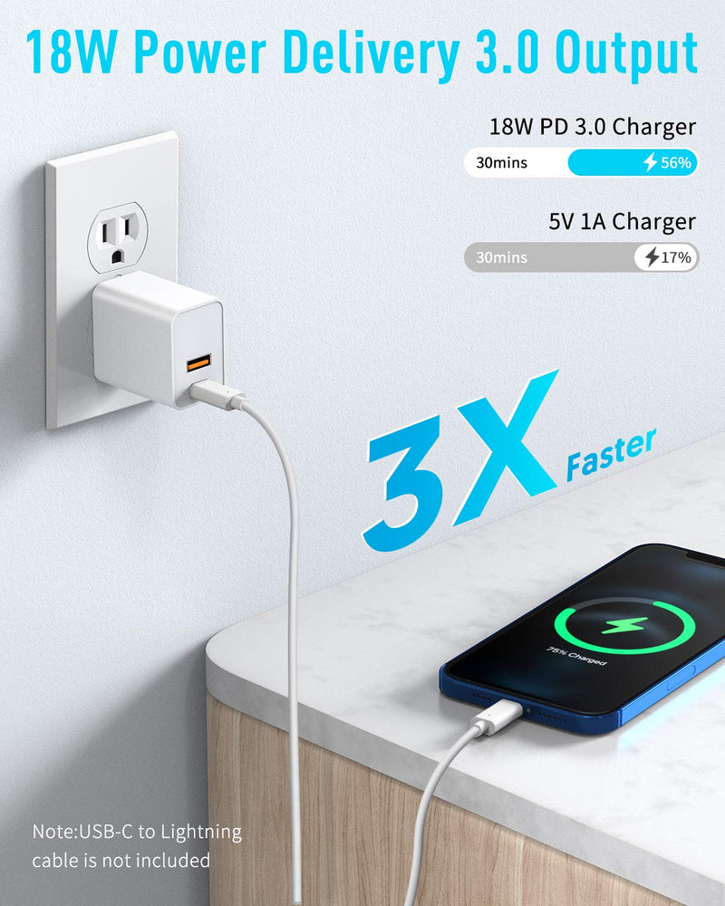 [Australia - AusPower] - iPhone Fast Charger, 20W USB C Fast Charger, Fotbor Dual Port PD Power Delivery + Quick Charge 3.0 Wall Charger Block Plug for iPhone 12/12 Mini/12 Pro/12 Pro Max, 11 XS XR 8, iPad Pro, AirPods Pro white 