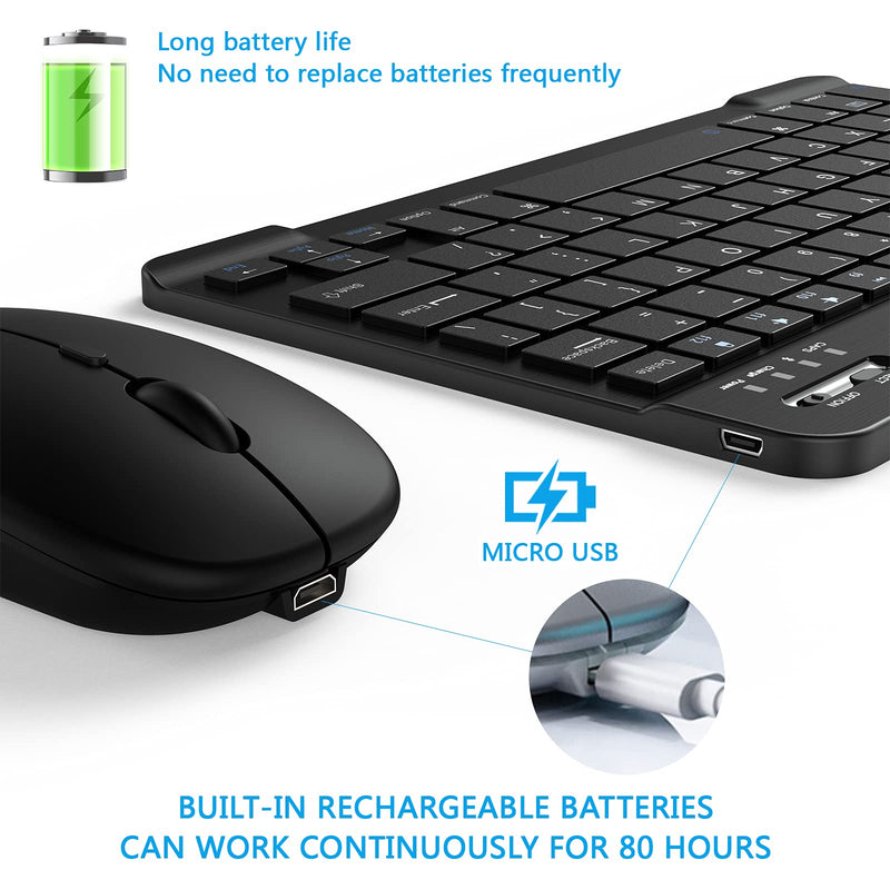 [Australia - AusPower] - Small Bluetooth Keyboard and Mouse Combo Protable Rechargeable External Cordless Wireless Keyboard for Android Tablet Cell Phone Surface Samsung Smartphone iPhone iPad Mini Pro Air MacBook (Black) Black 