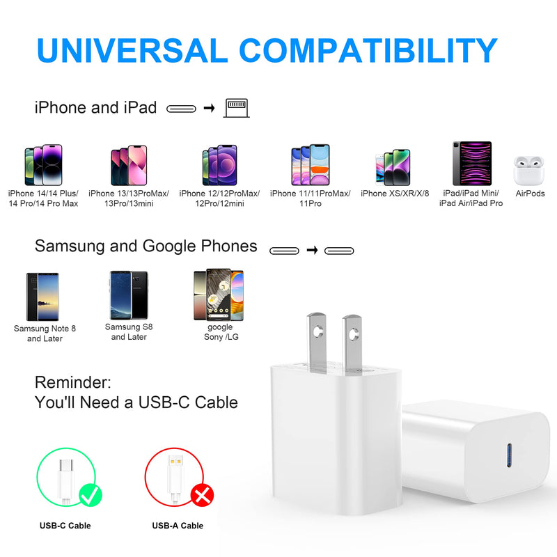 [Australia - AusPower] - Apple iPhone 14 13 Fast Charging Block 20W USB C Wall Charger Plug Blocks with PD 3.0 Type C Adapter for iPhone 14/14 Pro/14 Plus/14 Pro Max/13/12/11 Pro Max/Pro/Mini/Xs Max/XR/X, iPad Pro/(White) 