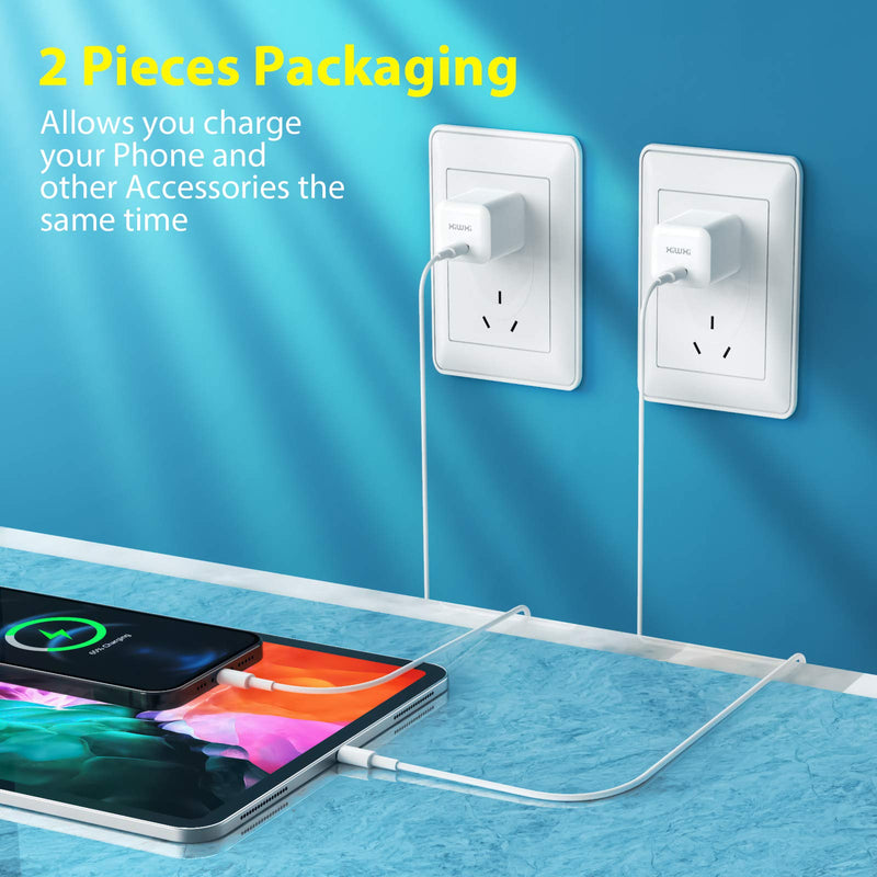[Australia - AusPower] - xiwxi USB C Power Adapter, 20W Fast PD Phone Charger Wall Charger Compatible with iPhone 13/13 Mini / 13 Pro / 13 Pro Max/iPhone 12/iPhone 11, Galaxy, Pixel, iPad Pro (2-Pack) White 