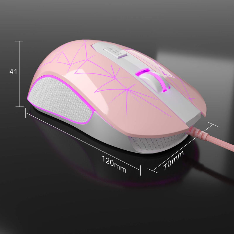 [Australia - AusPower] - MageGee G6 Wired Gaming Mouse, Ergonomic USB Optical Mouse with 7 Colors Breathing LED Backlit, 6 Adjustable DPI Levels from 600 to 3200 for Laptop PC Computer Games & Work, Pink 