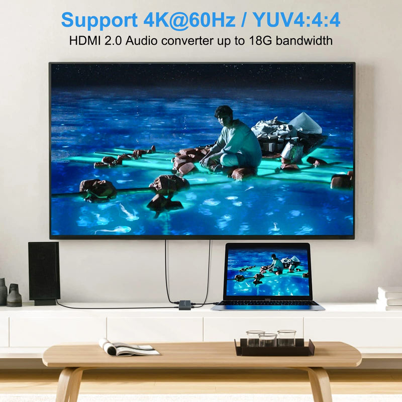 [Australia - AusPower] - Hdiwousp HDMI 2.0 Audio Extractor, HDMI to HDMI Optical Toslink SPDIF or 3.5mm AUX Stereo Audio Out,4K@60Hz HDMI Audio Adapter Supports HDCP2.2 18 Gbit/s 4:4:4 HDR 3D HDMI audio extractor 2.0 