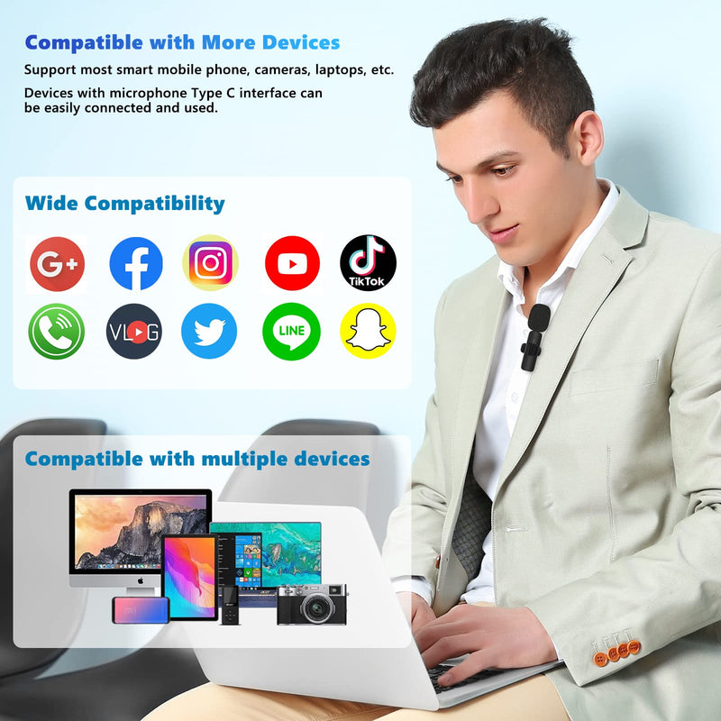 [Australia - AusPower] - Caymuller Professional Wireless Lavalier Lapel Microphone for iPhone iPad, Mini Lapel Mics Plug-Play 2.4G Ultra-Low Delay Noise Reduction Chip for Video Recording Interview Podcast Vlog YouTube Tiktok Black-1 