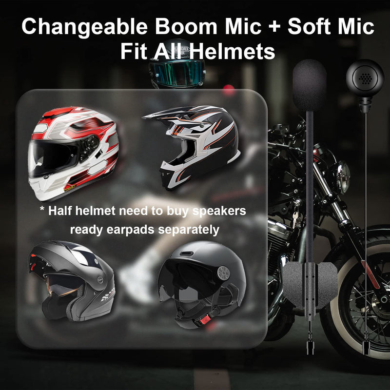[Australia - AusPower] - Motorcycle Communication System Bluetooth 5.0 FreedConn T-COMVB Helmet Bluetooth Headset for Motorbike Skiing 2~3 Riders Pairing/ 800M Range/Music Sharing/ 1 Pack Changeable Hard & Soft Mic 1 Pack - BT 5.0 Version 