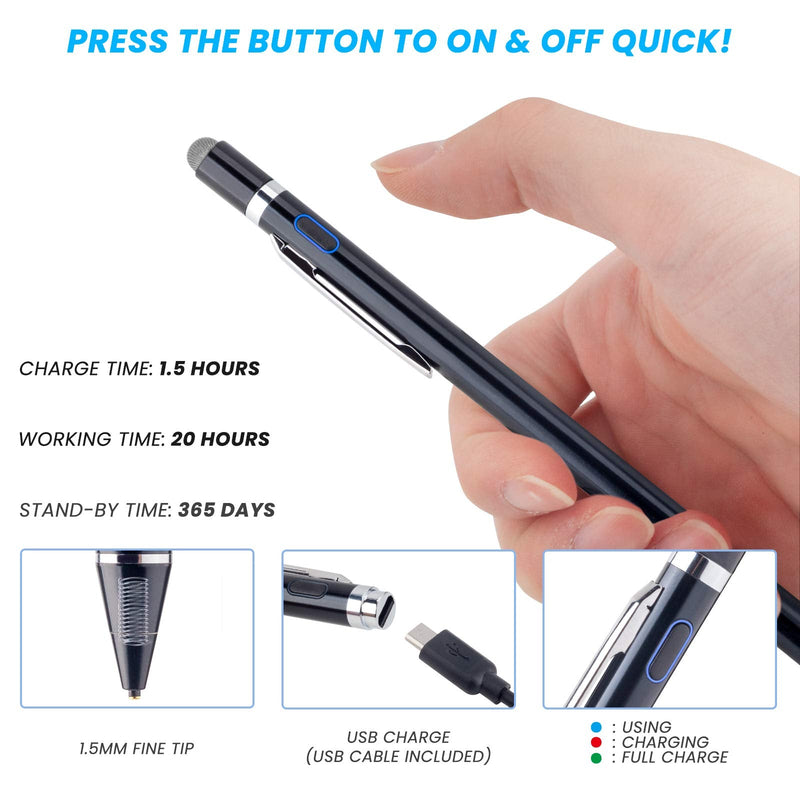 [Australia - AusPower] - Stylus Pen for Lenovo Yoga 520/530/540/740/940 Tablets, EDIVIA Digital Pencil with 1.5mm Ultra Fine Tip Pencil for Lenovo Yoga 5/6/7 Stylus, Black 