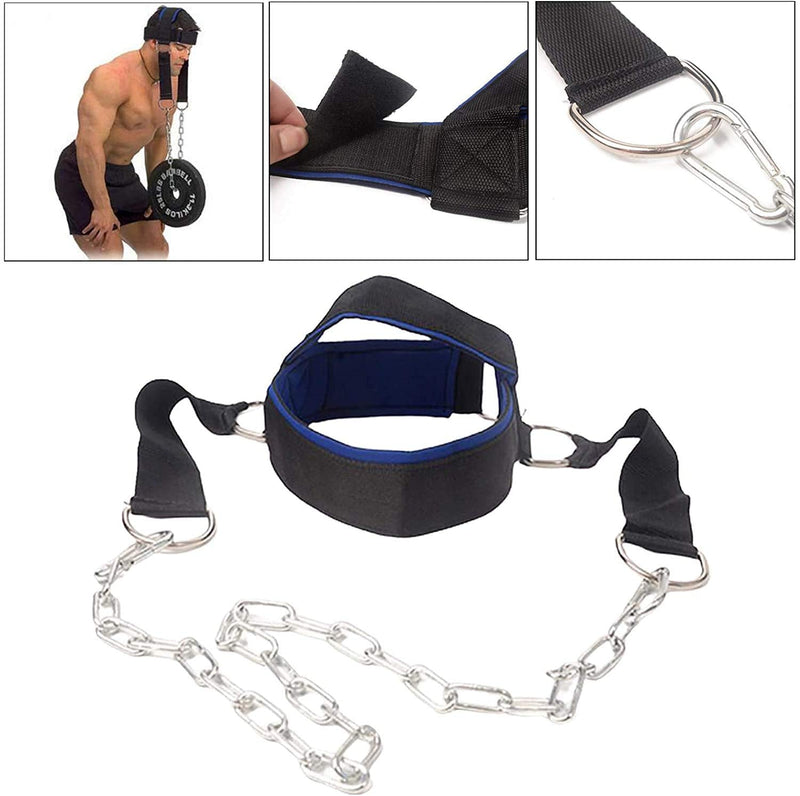 [Australia - AusPower] - Visaman Fitness Neck Head Harness Neck Training Weight Lifting Strength Trainer with Adjustable Long Steel Chain and Strap Improve Muscle Strength Neck Exerciser 
