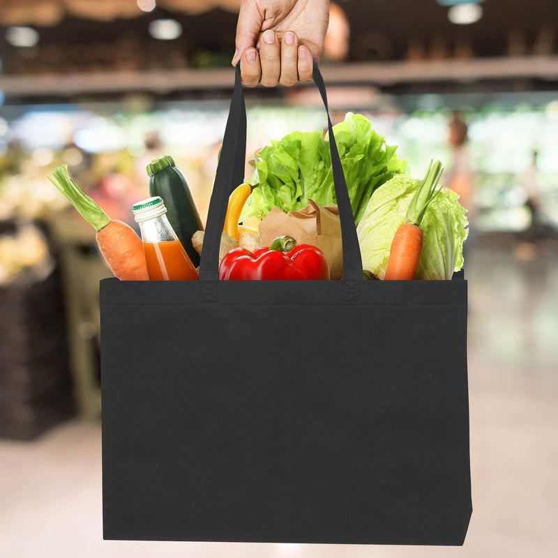 [Australia - AusPower] - Reusable Gift Bags - 12 Pack Totes with Handles, Black Fabric Cloth for Shopping, Merchandise, Boutiques, Small Business Bulk 16x6x12 
