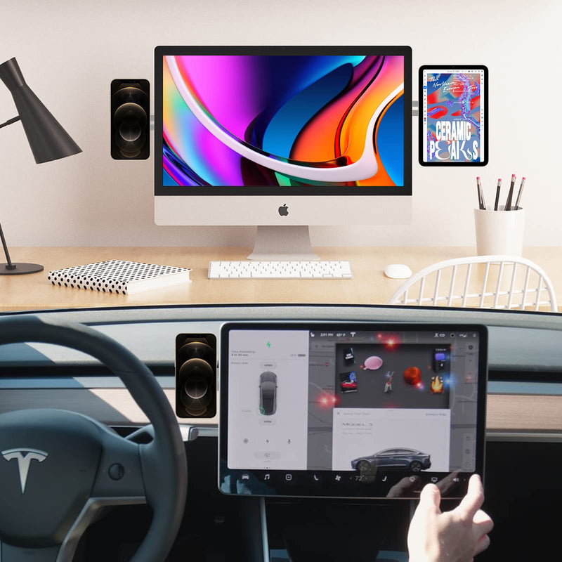 [Australia - AusPower] - Doter MagSafe Accessories Laptop Phone Holder Compatible with MagSafe Stand, Universal Aluminum Alloy Laptop Side Mount, Foldable Arm Phone Stand for iPhone 13 13 Pro Max iPhone 12 12 Pro Max Silver 
