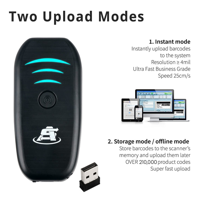 [Australia - AusPower] - ScanAvenger Portable Mini-Wireless Bluetooth Barcode Scanner: 3-in-1 Hand Scanners - Cordless, Rechargeable 1D & 2D Scan Gun for Inventory Management - Wireless, Handheld, USB Bar Code/QR Code Reader 