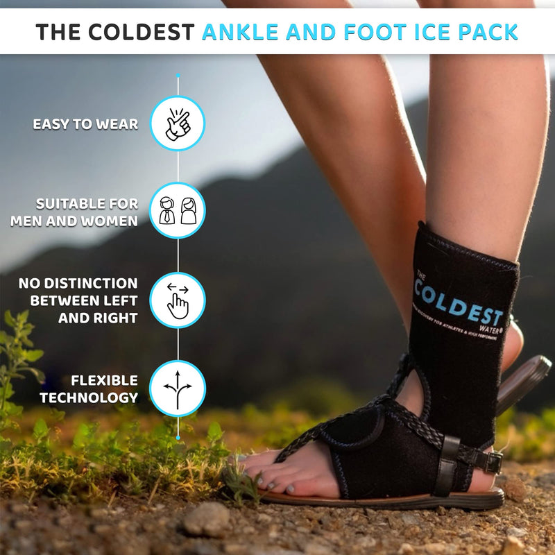 [Australia - AusPower] - The Coldest Foot Ankle Achilles Pain Relief Ice Wrap with 2 Cold Gel Packs | Best for Achilles Tendon Injuries, Plantar Fasciitis, Bursitis & Sore Feet Built for Cold Therapy (Black XS-XL) 1 