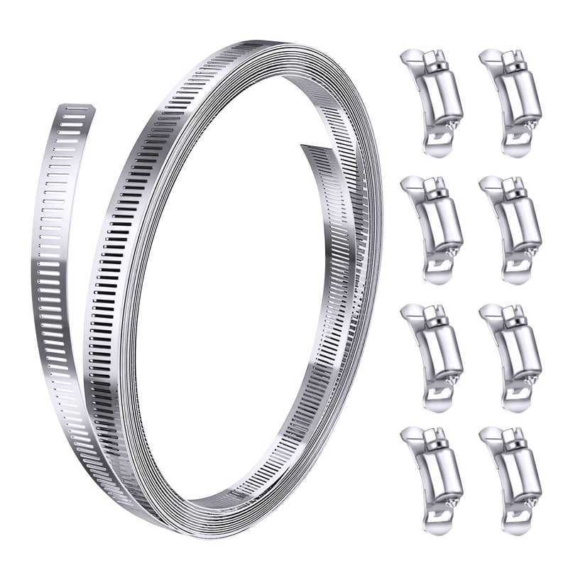 [Australia - AusPower] - Hose Clamp Rack Assortment DIY, 12 FT Band + 10 Fasteners, 304 Stainless Steel Worm Gear Hose Clamps Band Clamp Metal Clamp Steel Strapping Large Adjustable for Automotive, Tools & Home Improvement 12 FT Strap + 10 Fasteners 